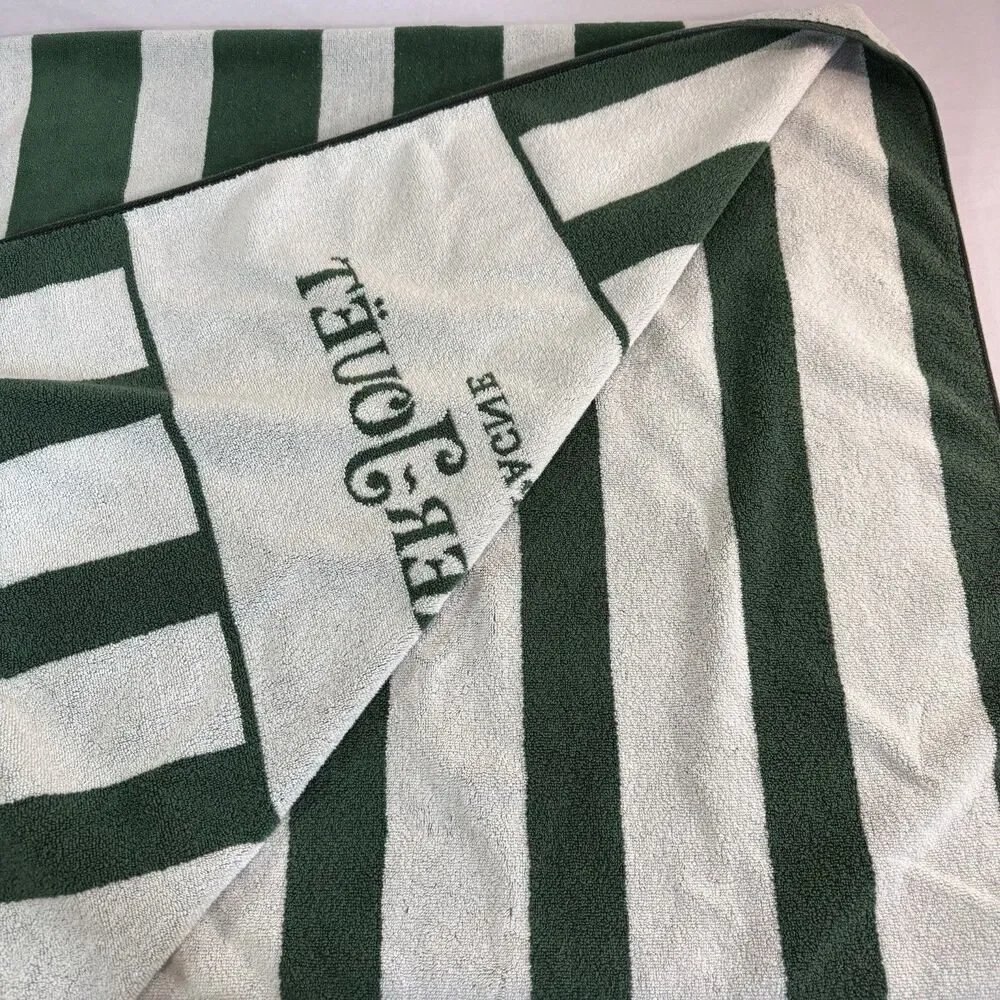 Vintage Perrier Jouet Champagne Green White Bath Beach Towel USA Made 66x30